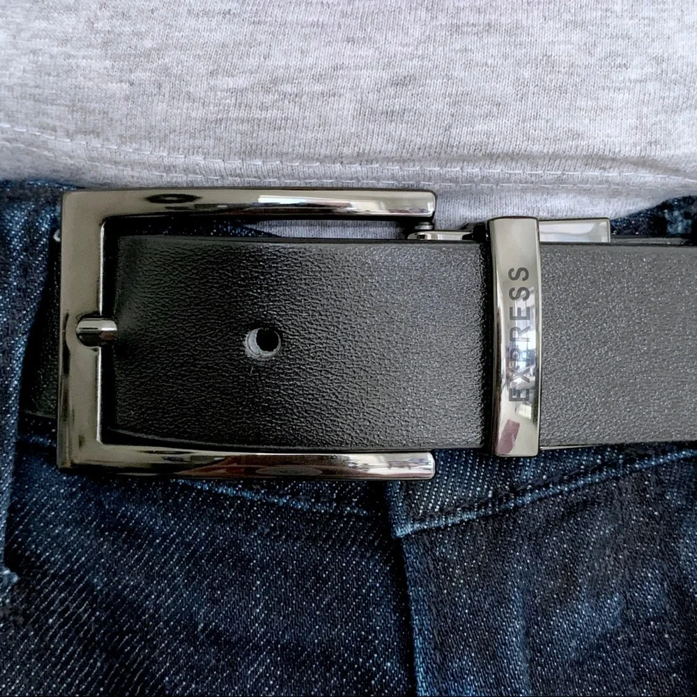 Express Reversible Black Brown Leather Belt 39